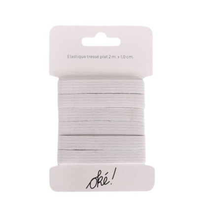 ELASTIQUE TRESSE POLYESTER BLANC 10 MM. X 2 M