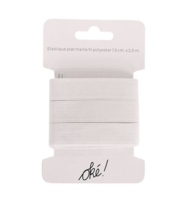 ELASTIQUE PLAT MAILLE POLYESTER BLANC 20 MM. X 1,5 M.