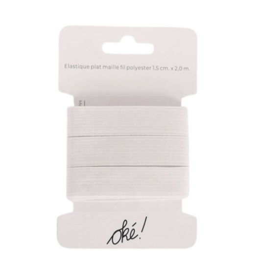 ELASTIQUE PLAT MAILLE POLYESTER BLANC 20 MM. X 1,5 M.