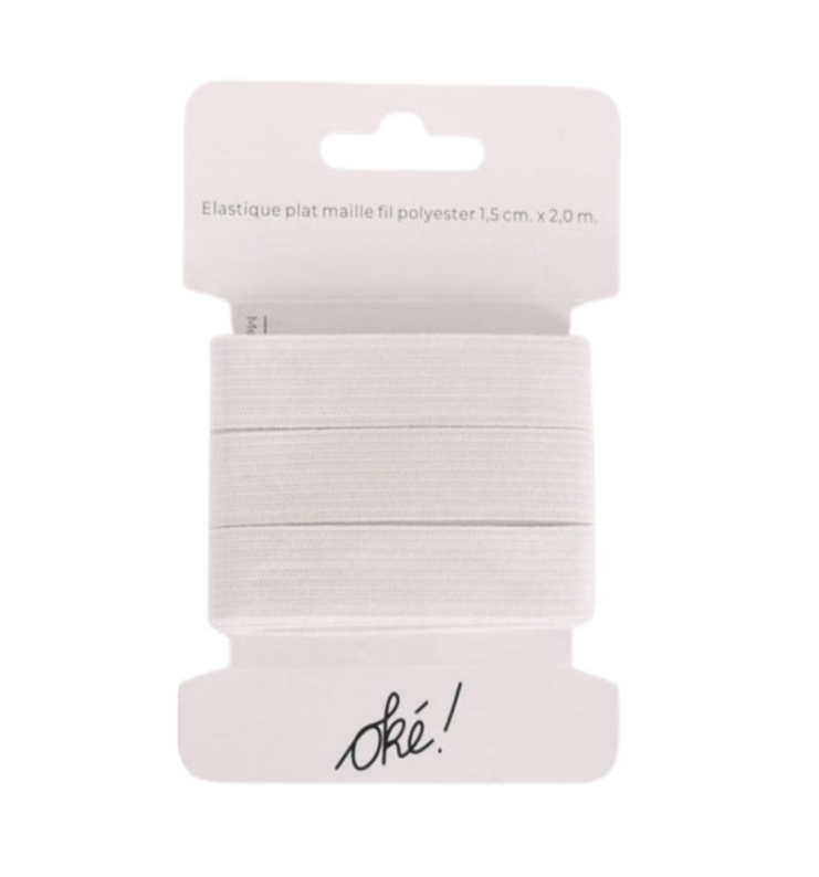 ELASTIQUE PLAT MAILLE POLYESTER BLANC 20 MM. X 1,5 M.