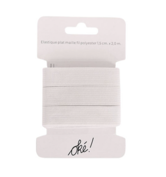 ELASTIQUE PLAT MAILLE POLYESTER BLANC 20 MM. X 1,5 M.