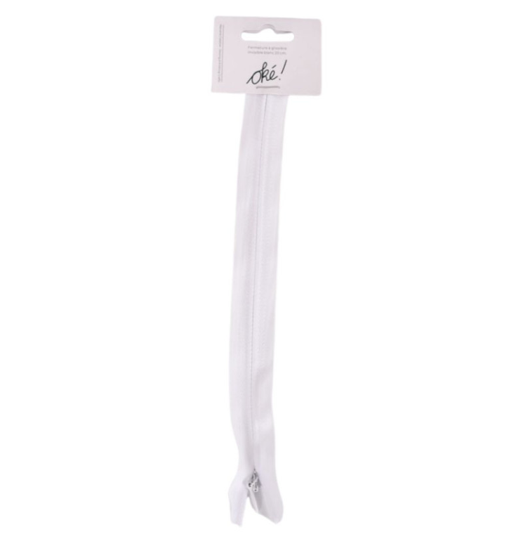 FERMETURE A GLISSIERE INVISIBLE 20 CM. BLANC