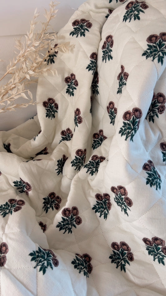 Exclusive – Double gaze matelassée Fleurs Sépia