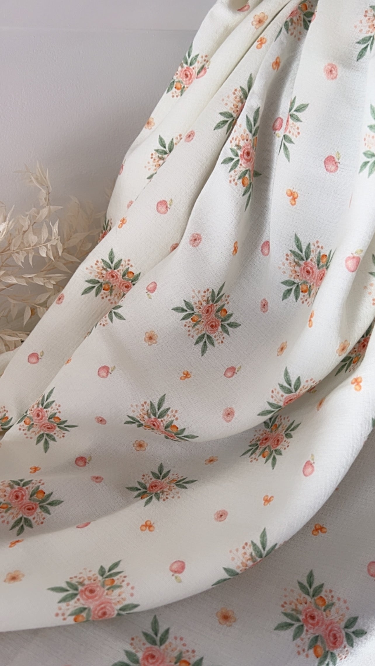 Exclusive – Double gaze de coton Pêche Florale