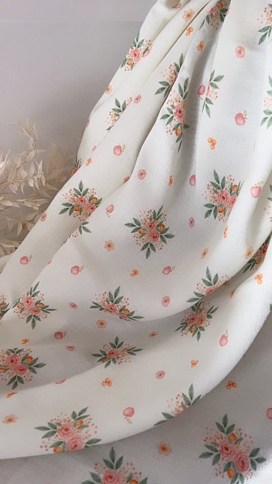 Exclusive – Double gaze de coton Pêche Florale