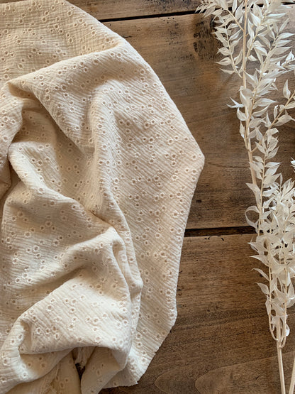 Double Gaze De Coton Brodé - Millefleurs Naturel