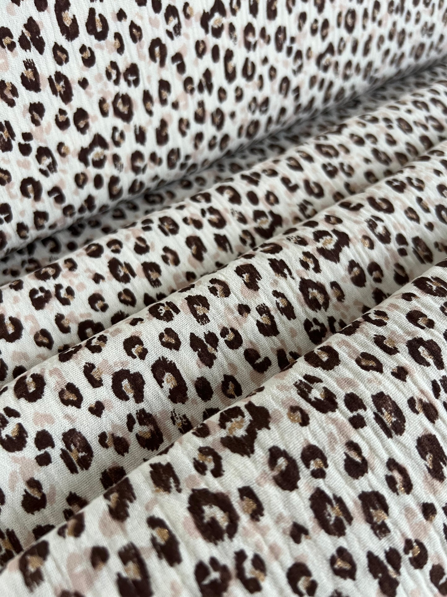 Tissu Double Gaze Imprimée Léopard Écru / Doré