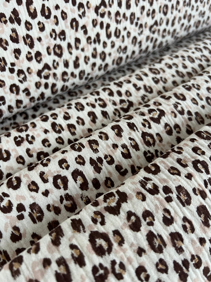 Tissu Double Gaze Imprimée Léopard Écru / Doré