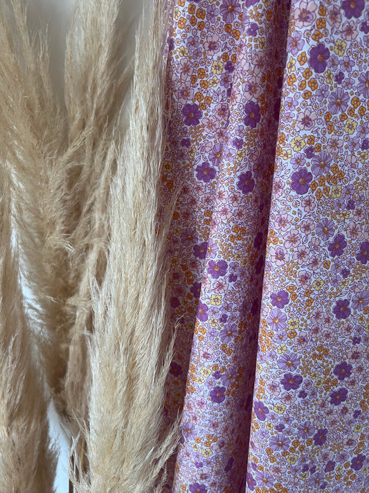 Popeline de coton fleurie Violet & Orange