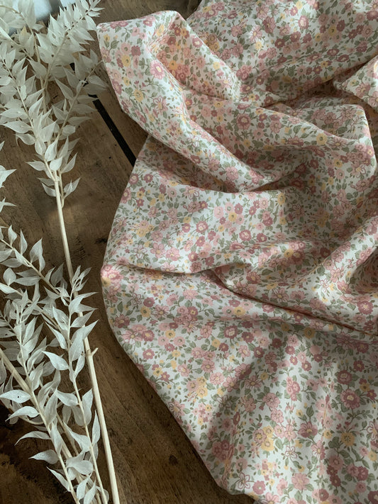Coton Imprimé Bio Champêtre Rose et Vert