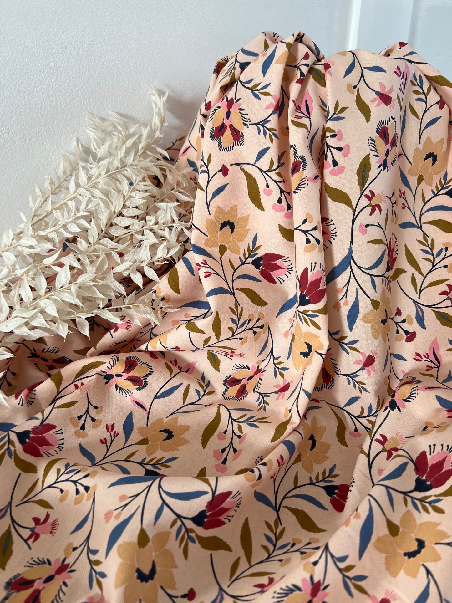 Coton imprimé EVELYNE Pêche / Beige
