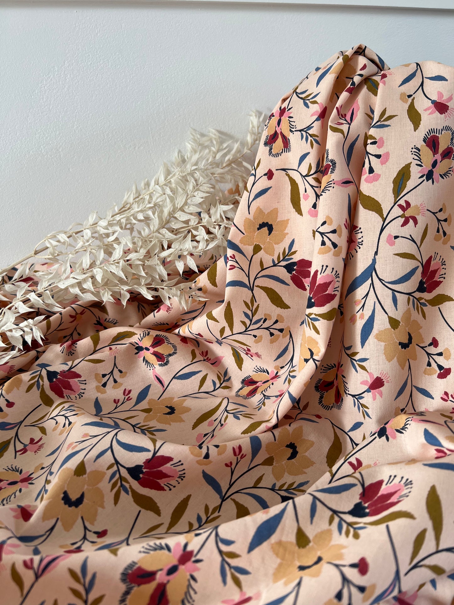 Coton imprimé EVELYNE Pêche / Beige