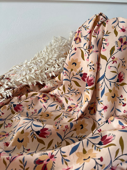 Coton imprimé EVELYNE Pêche / Beige