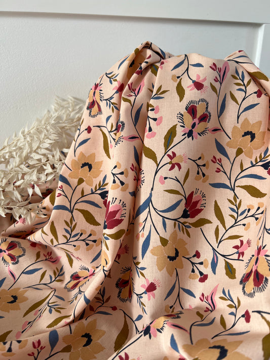 Coton imprimé EVELYNE Pêche / Beige