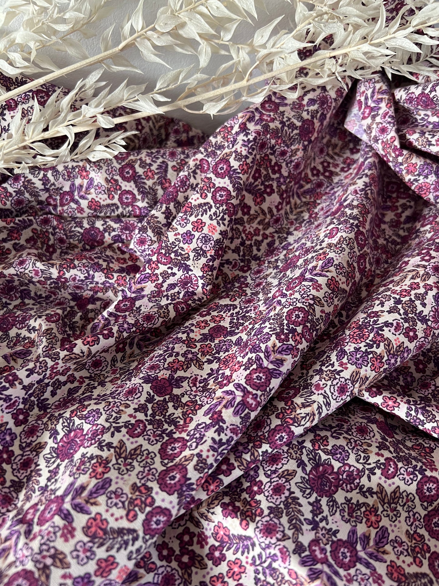 Coton imprimé BARBARA Ecru / Violet