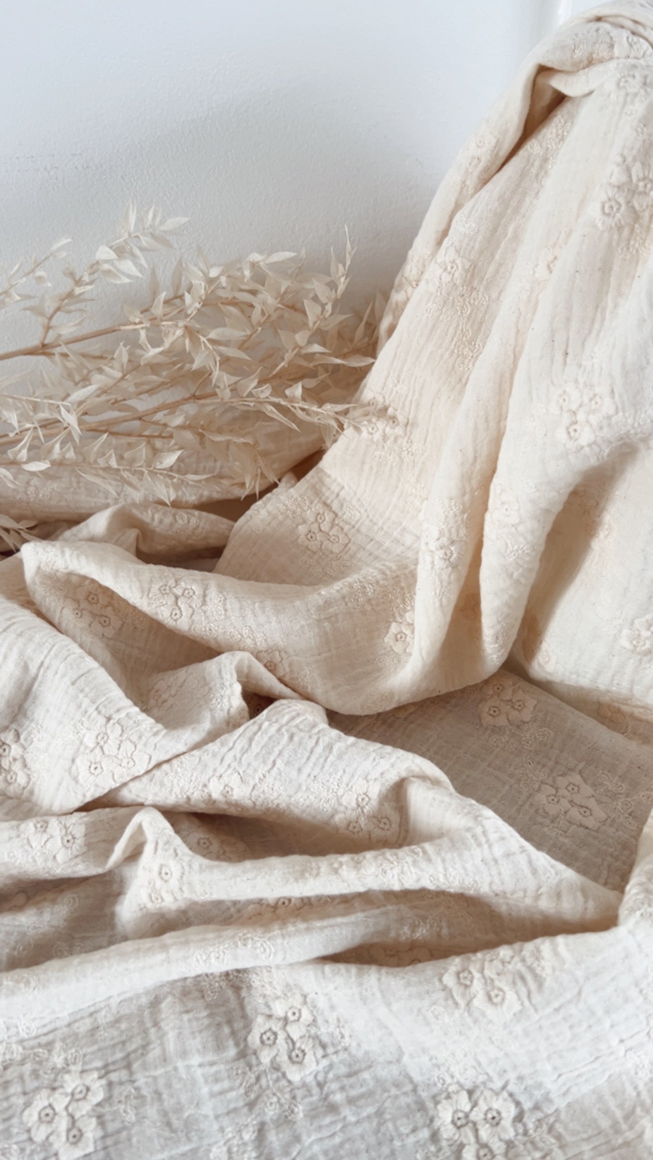 Cream Double Gauze - Embroidered