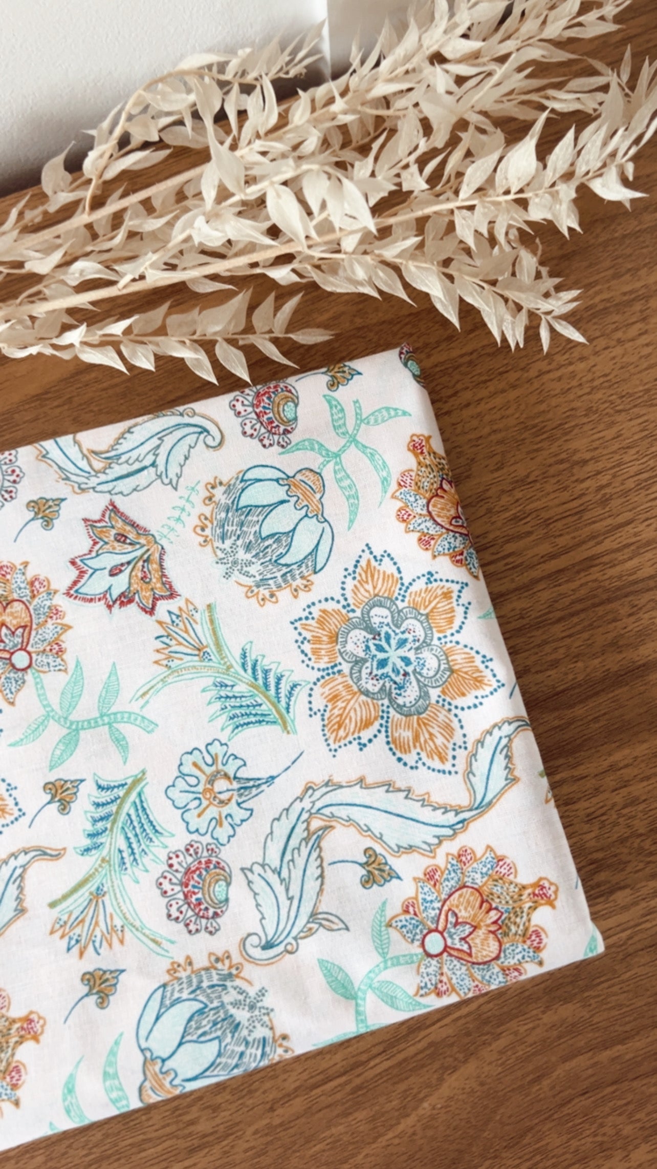 Coton Imprimé Bohème Fleurie – Vert Ocre