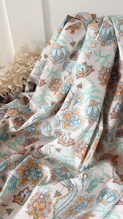 Coton Imprimé Bohème Fleurie – Vert Ocre