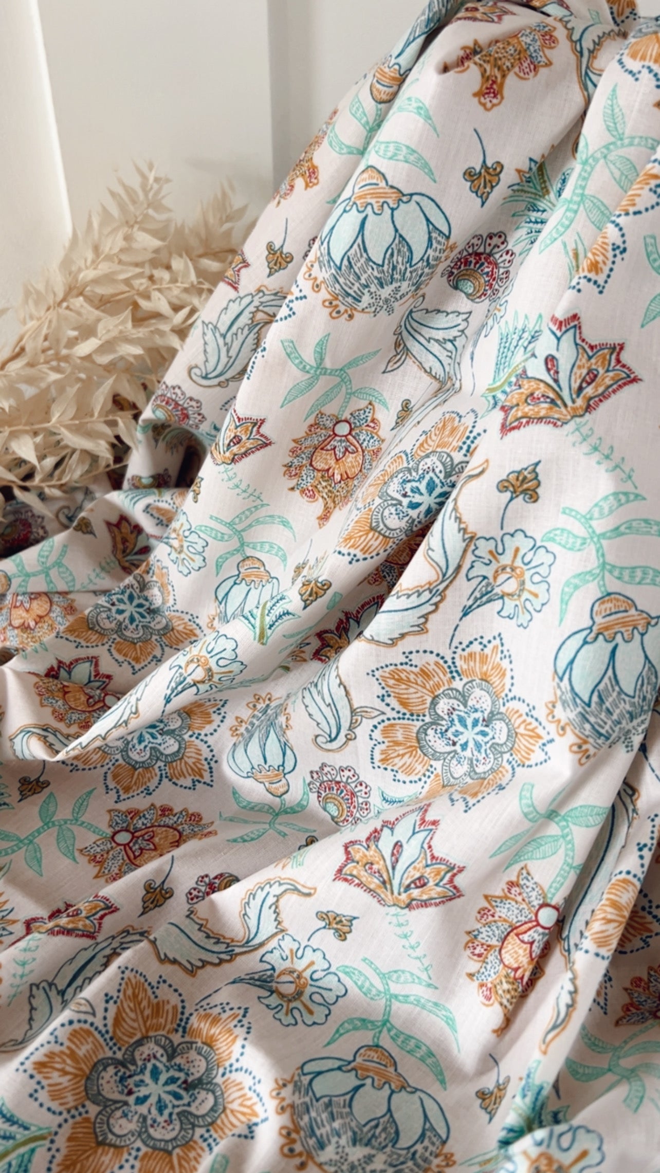 Coton Imprimé Bohème Fleurie – Vert Ocre