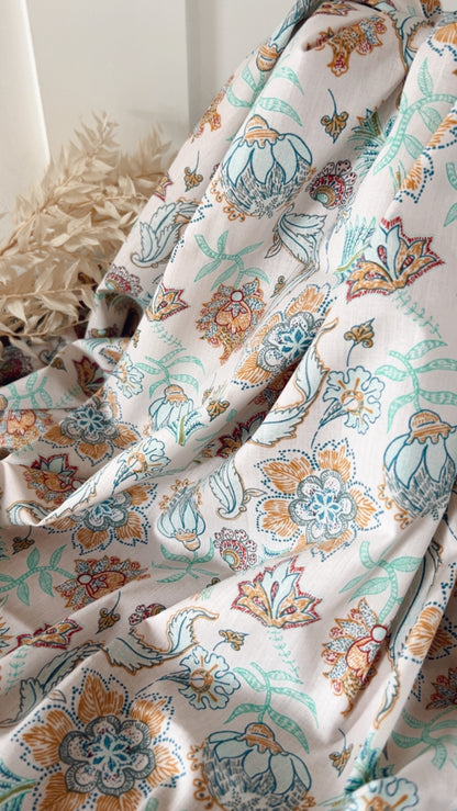 Coton Imprimé Bohème Fleurie – Vert Ocre
