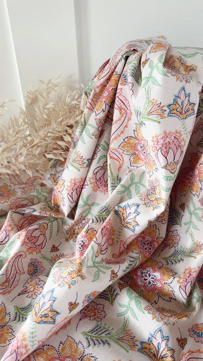 Coton Imprimé Bohème Fleurie – Rose Soleil