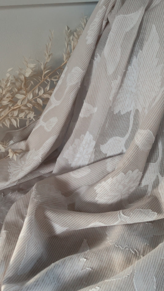 Coupon 1m - Coton Jacquard Rayures & Fleurs