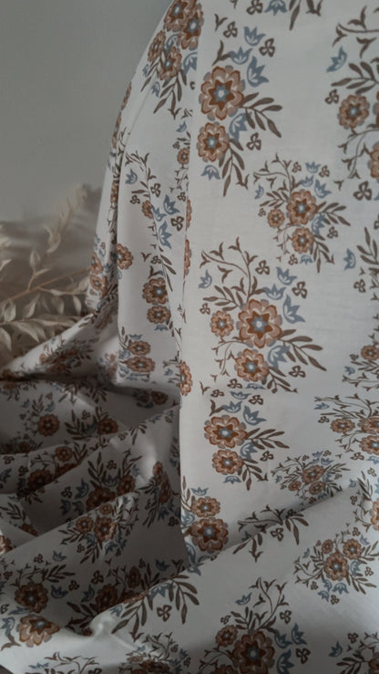 Coupon 1m65 - Popeline de coton - Fleurs Blanc Cassé