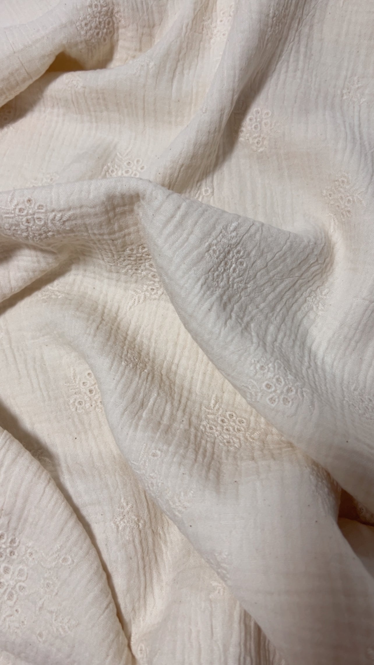 Double Gaze Broderie Fleurs Naturel