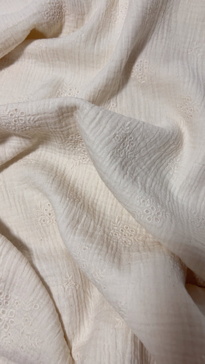 Double Gaze Broderie Fleurs Naturel