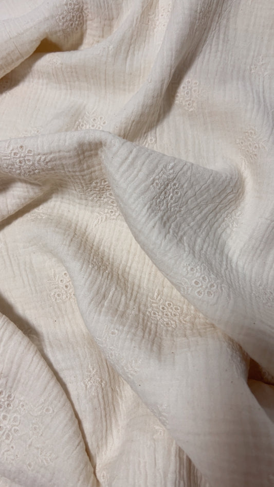 Double Gaze Broderie Fleurs Naturel