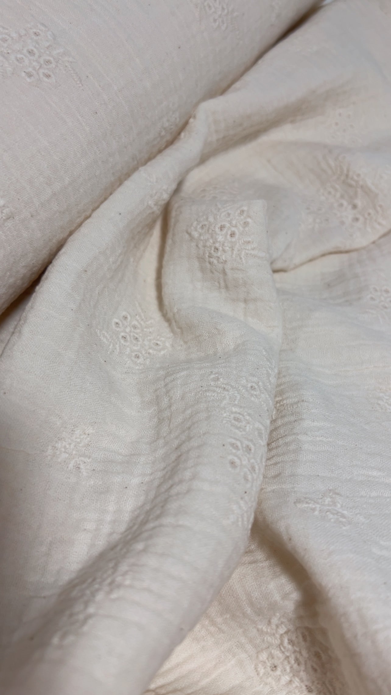 Double Gaze Broderie Fleurs Naturel