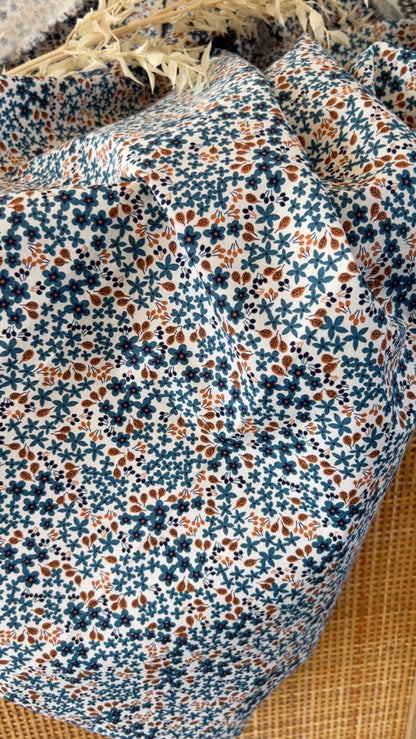 Coton Imprimé Jardin Floral Bleu Bohème
