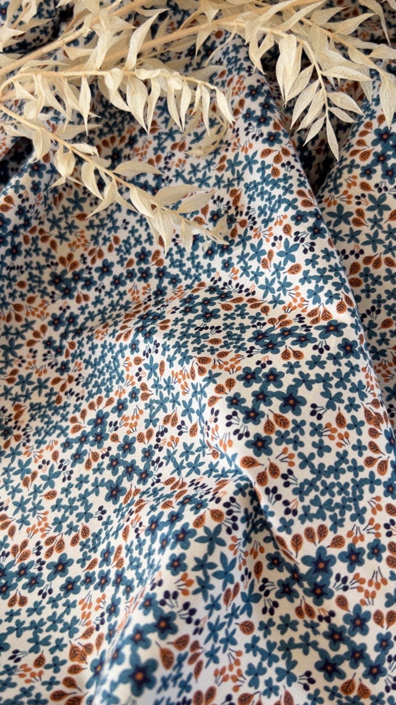 Coton Imprimé Jardin Floral Bleu Bohème