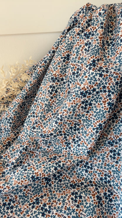 Coton Imprimé Jardin Floral Bleu Bohème