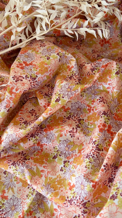 Coton Imprimé Jardin Fleuri Pêche Vintage