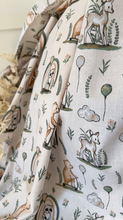 Coton Imprimé Animaux Poétiques Forêt
