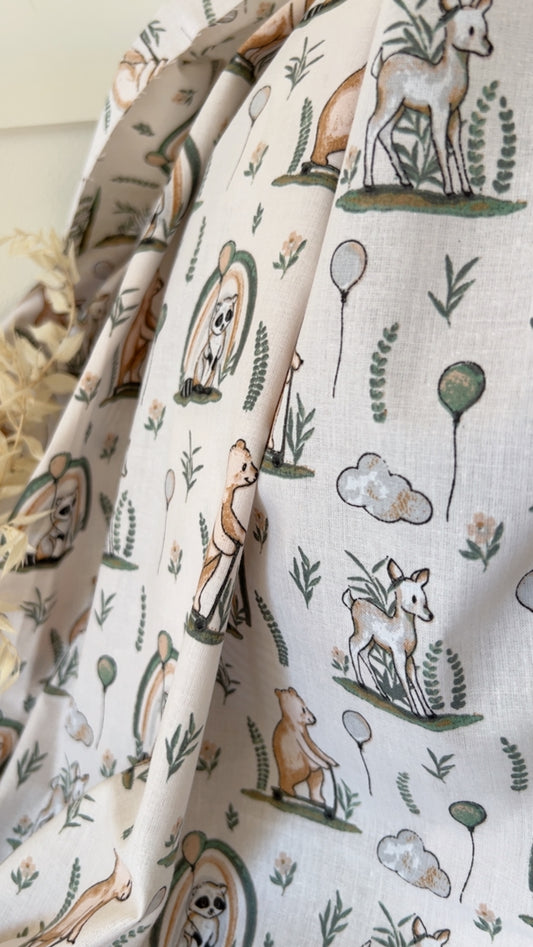 Coton Imprimé Animaux Poétiques Forêt