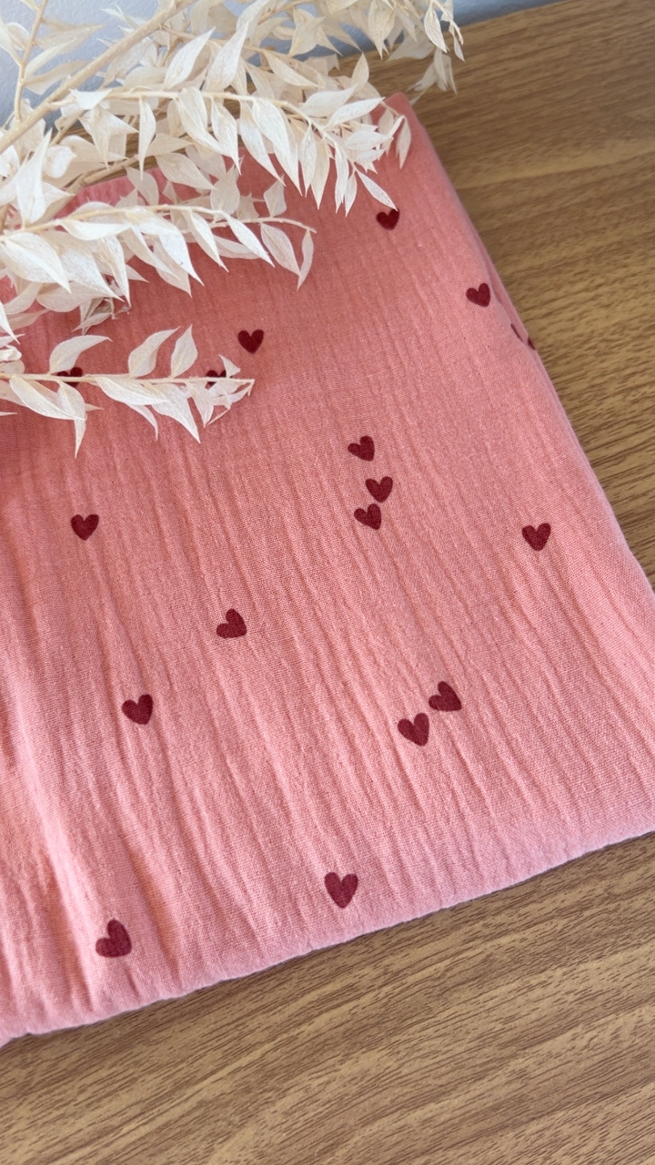 Double Gaze de Coton Petits Cœurs Rose