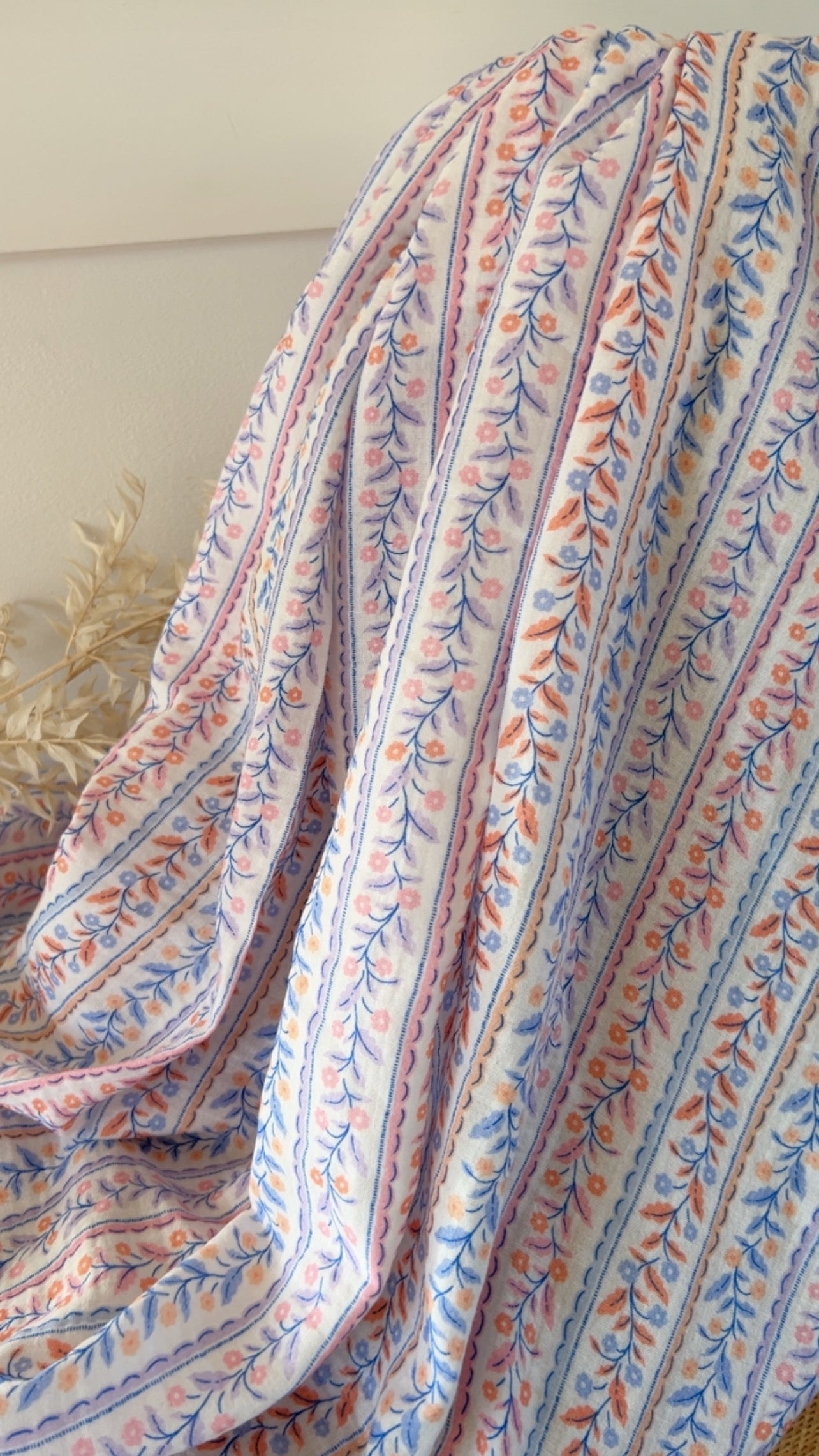 Double Gaze de Coton Rayée Feuillage