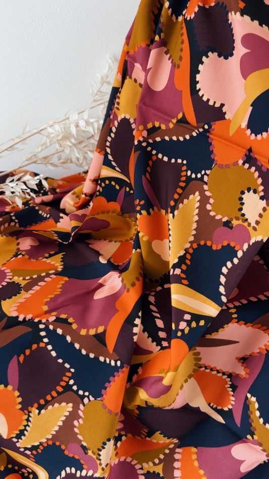 Coupon 1m - Viscose Imprimée Violet / Orange