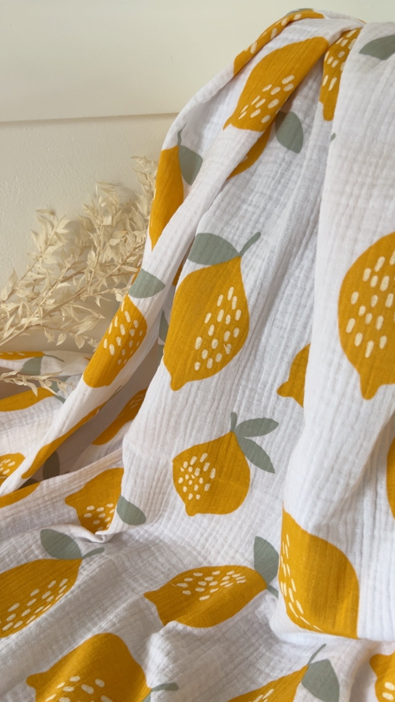 Coupon 2 m Double gaze de coton citrons – Blanc