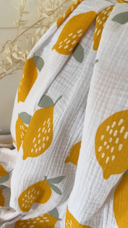 Coupon 2 m Double gaze de coton citrons – Blanc