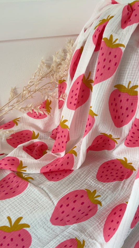 Coupon 1m60 - Double gaze de coton fraises