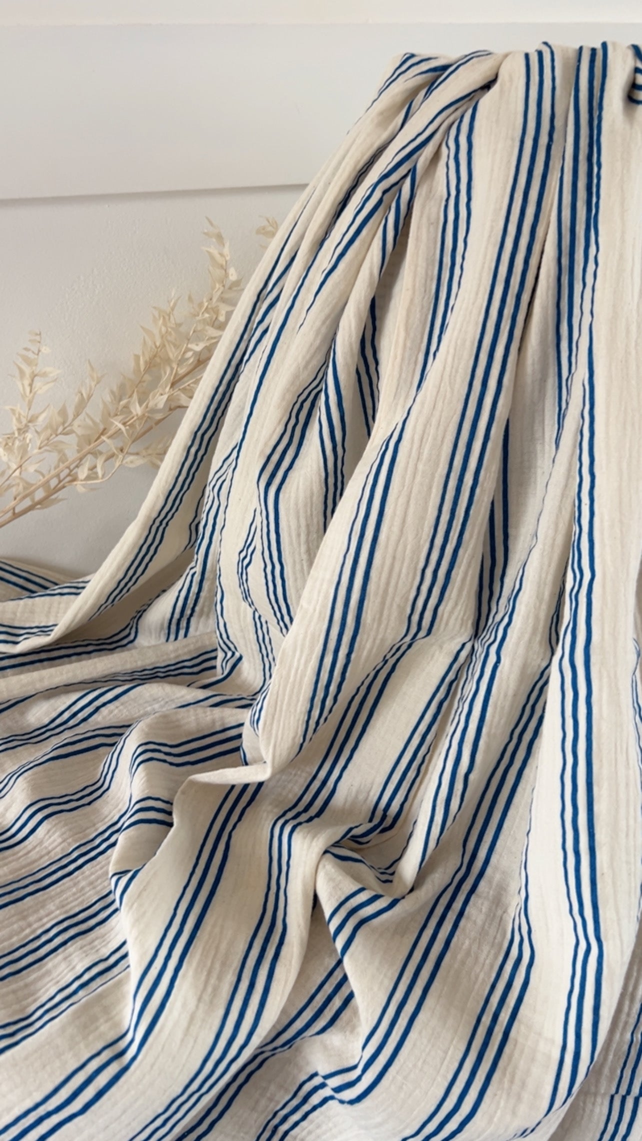 Coupon 1m - Double gaze de coton GOTS rayures naturelles