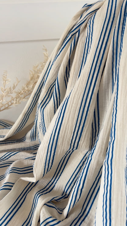 Coupon 1m - Double gaze de coton GOTS rayures naturelles