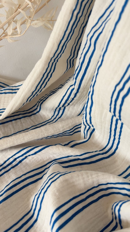 Coupon 1m - Double gaze de coton GOTS rayures naturelles