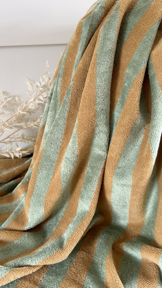 Micro éponge bambou rayée beige / romarin