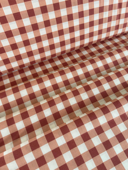 Popeline de coton carreaux rouge