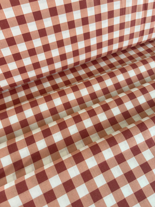 Popeline de coton carreaux rouge