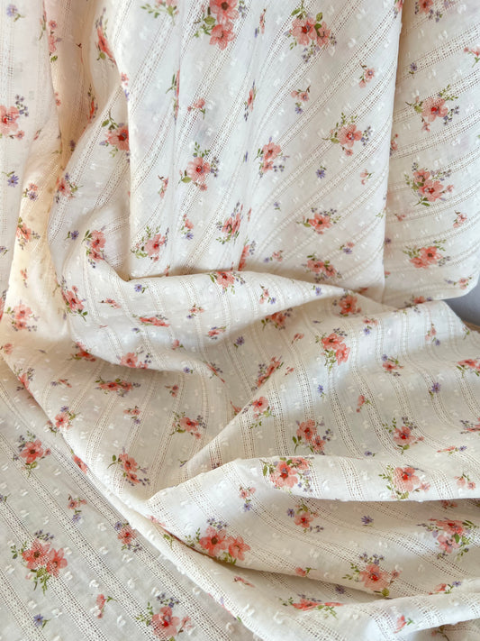 Coton rayé fleuri